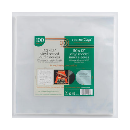 12″ Vinyl Record Sleeve Mixed Pack – 50 Curved-Base Inner + 50 Clear Outer Sleeves
