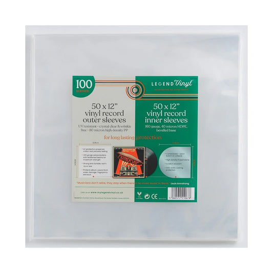 12″ Vinyl Record Sleeve Mixed Pack – 50 Curved-Base Inner + 50 Clear Outer Sleeves