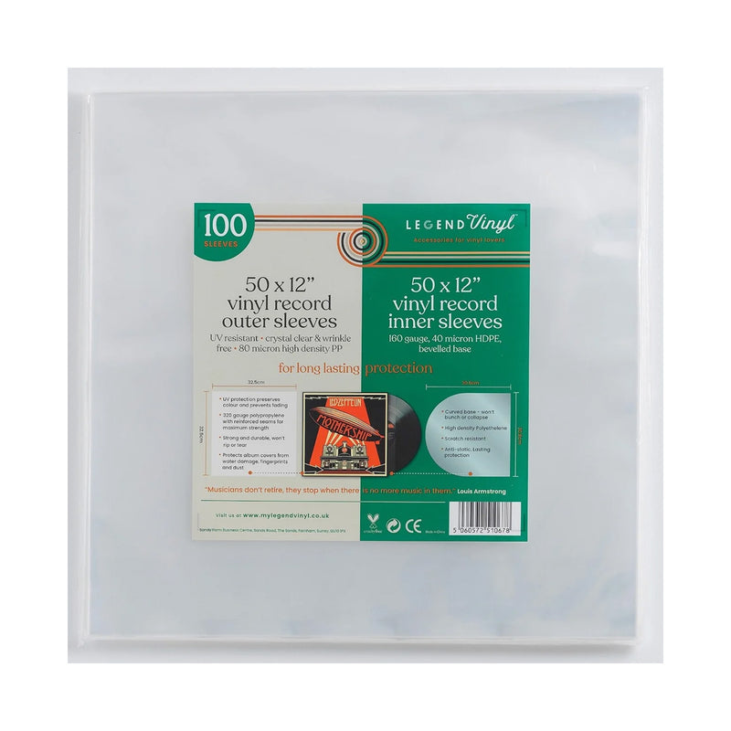 12″ Vinyl Record Sleeve Mixed Pack – 50 Curved-Base Inner + 50 Clear Outer Sleeves