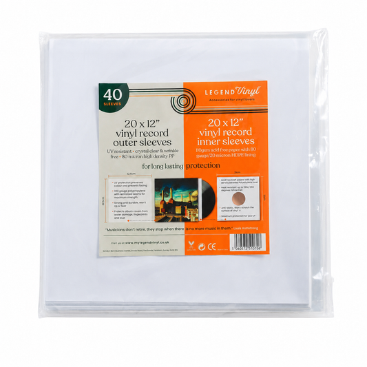 12″ Vinyl Record Sleeve Protection Pack – 20 White Inner & 20 Outer Sleeves