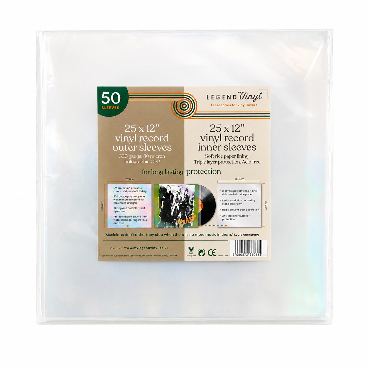 12″ Vinyl Record Sleeve Protection Pack – 25 Rice Paper Inner & 25 Holographic Outer Sleeves