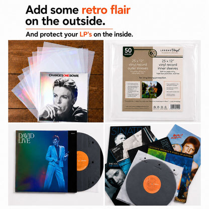 12″ Vinyl Record Sleeve Mixed Pack – 25 Rice Paper Inner + 25 Holographic Outer Sleeves (50)