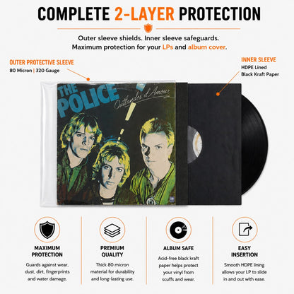 12″ Vinyl Record Sleeve Mixed Pack – 20 Black Inner + 20 Clear Outer Sleeves (40)