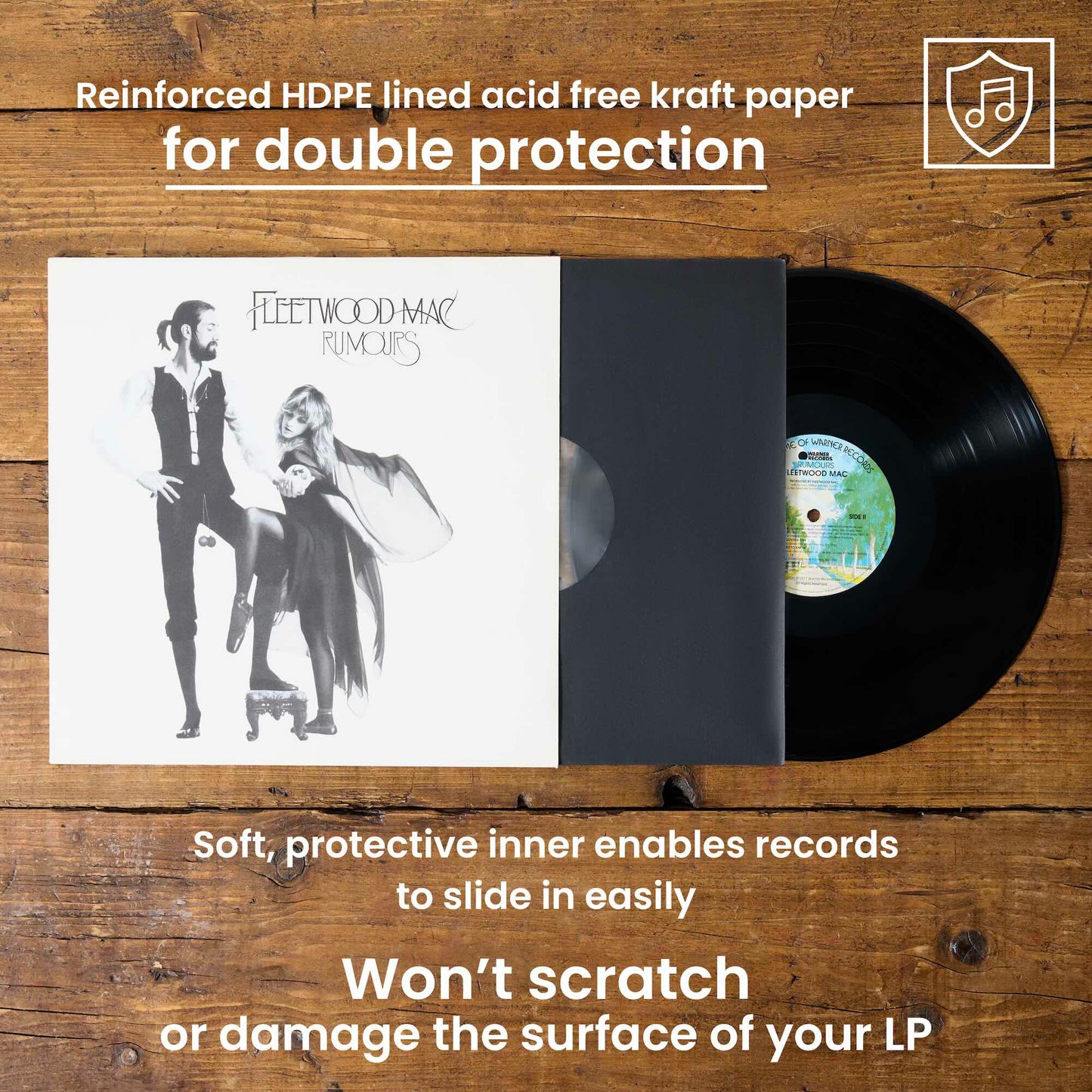 25 Premium 12" Anti-Static Paper Inner Sleeves with HDPE Lining – Black