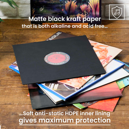 25 Premium 12" Anti-Static Paper Inner Sleeves with HDPE Lining – Black