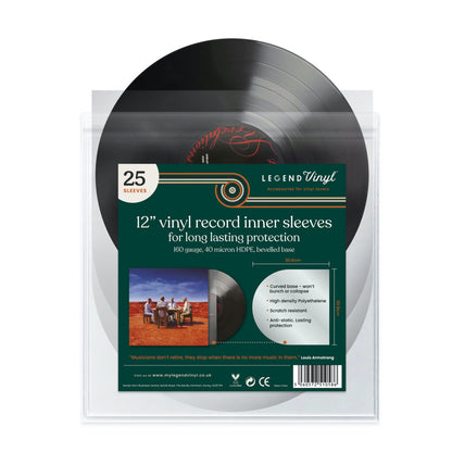 12″ HDPE Inner Record Sleeves With Curved Base – Pack of 25