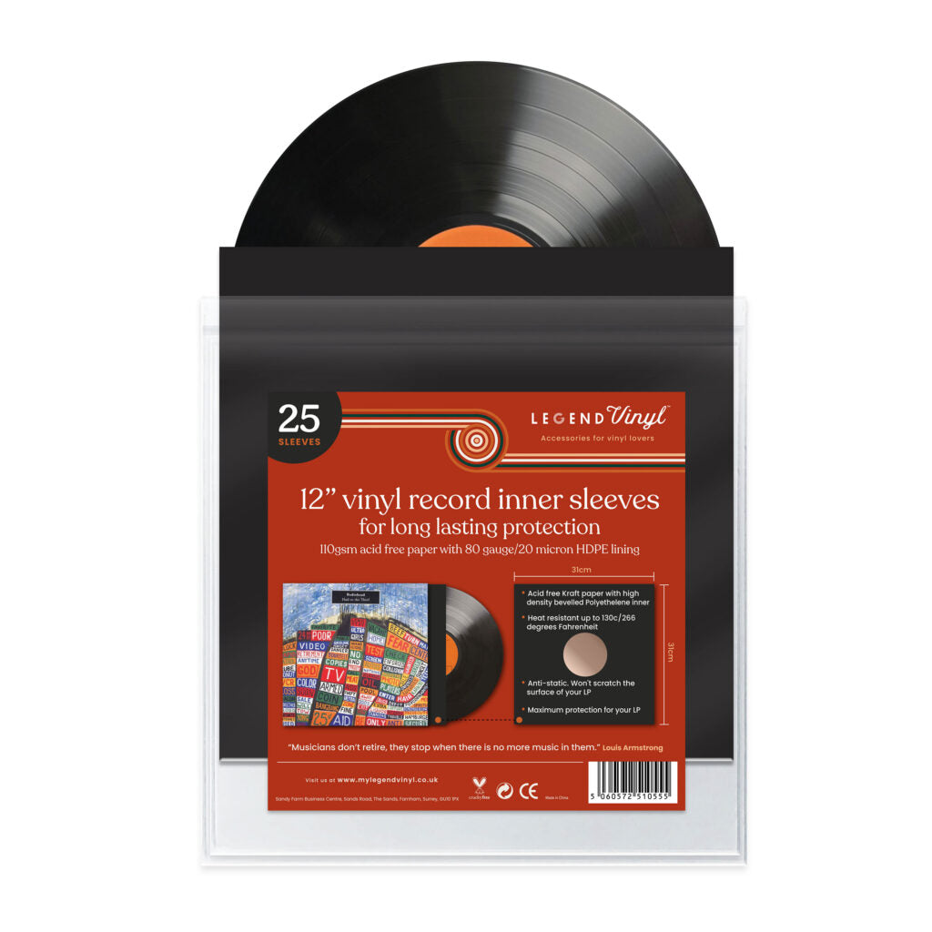 12″ Paper Inner Record Sleeves with HDPE Bag lining – Pack of 25 Sleeves – Black