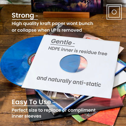 25 Premium 12" Anti-Static Paper Inner Sleeves with HDPE Lining – White