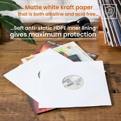 25 Premium 12" Anti-Static Paper Inner Sleeves with HDPE Lining – White