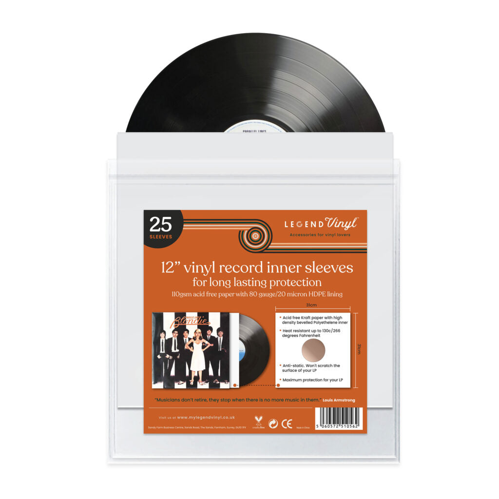 12″ Paper Inner Record Sleeves with HDPE Bag lining – Pack of 25 Sleeves – White — Detail Close-Up — Legend Vinyl