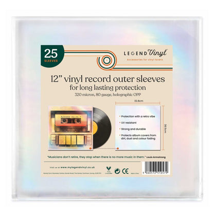 12″ Vinyl Record Outer Sleeves – Retro Holographic Effect – Pack of 25