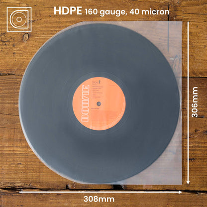 Premium 12" Curved Base HDPE Inner Record Sleeves (40 Micron) – Pack of 25