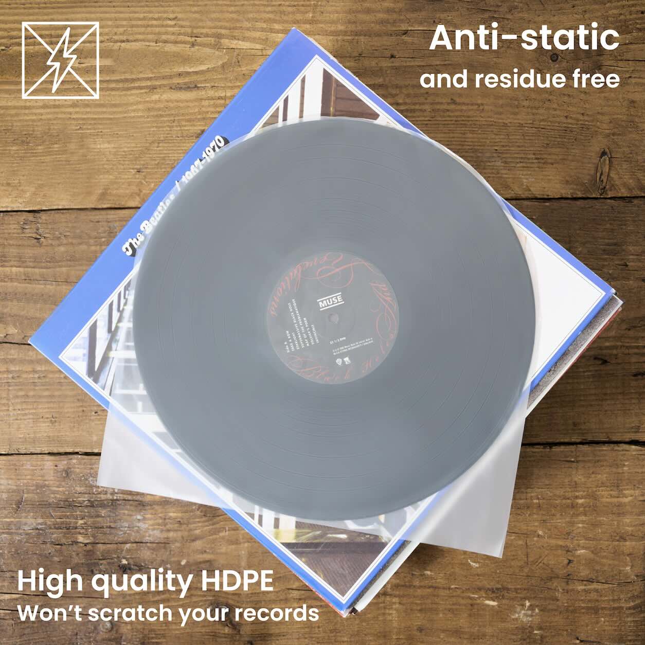 Premium 12" Curved Base HDPE Inner Record Sleeves (40 Micron) – Pack of 25