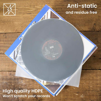 Premium 12" Curved Base HDPE Inner Record Sleeves (40 Micron) – Pack of 25