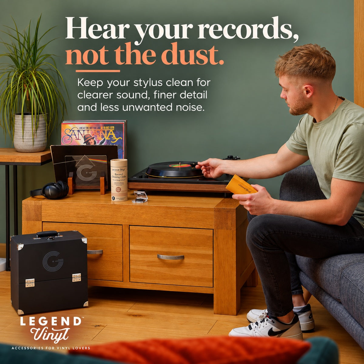 Vinyl listener using a turntable in a home setting