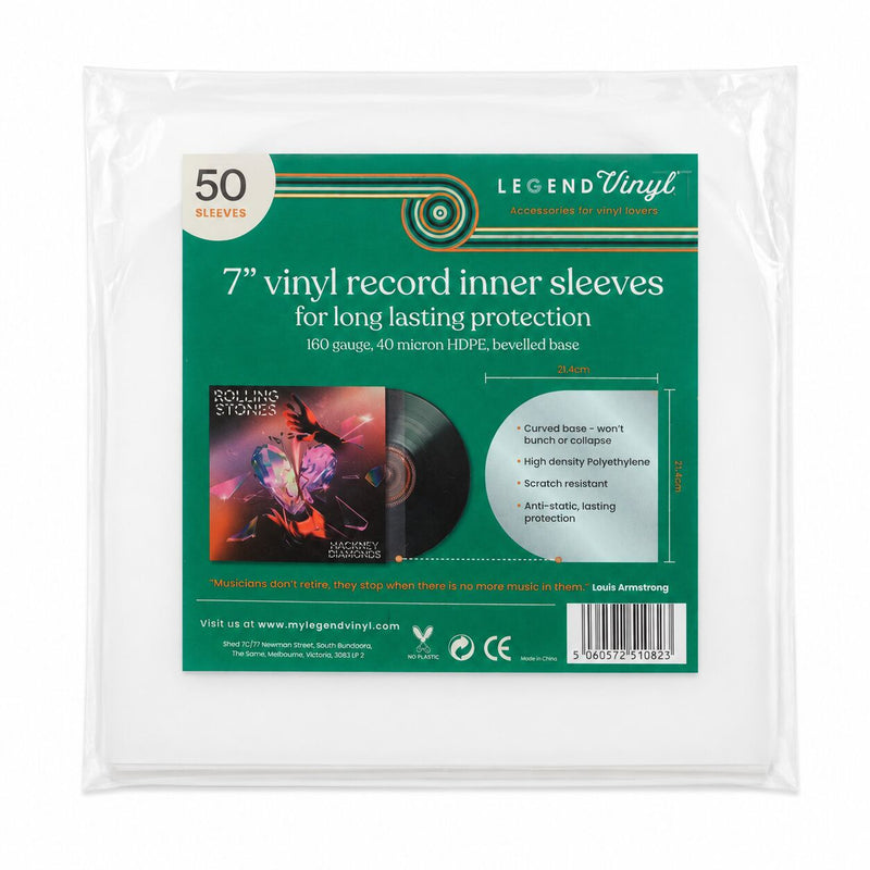 50 Curved-Base Inner Sleeves for 7″ Vinyl Records