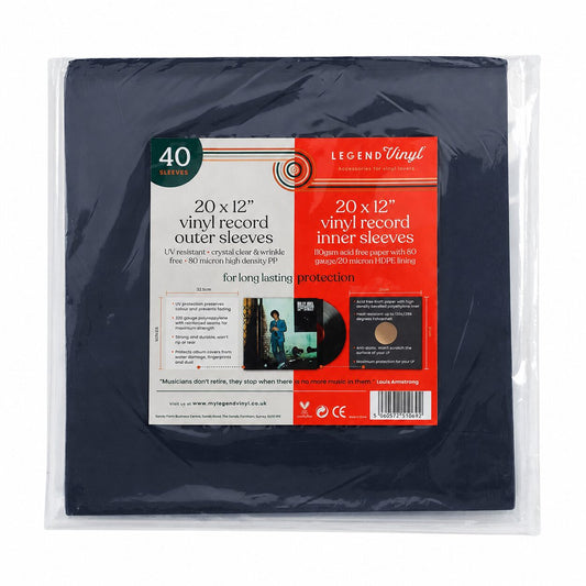 12″ Vinyl Record Sleeve Protection Pack – 20 Black Inner & 20 Outer Sleeves