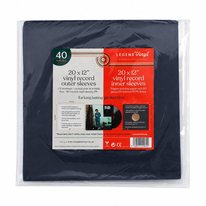 12″ Vinyl Record Sleeve Protection Pack – 20 Black Inner & 20 Outer Sleeves