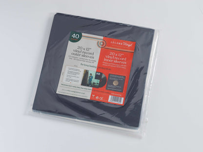 12″ Vinyl Record Sleeve Mixed Pack – 20 Black Inner + 20 Clear Outer Sleeves (40)