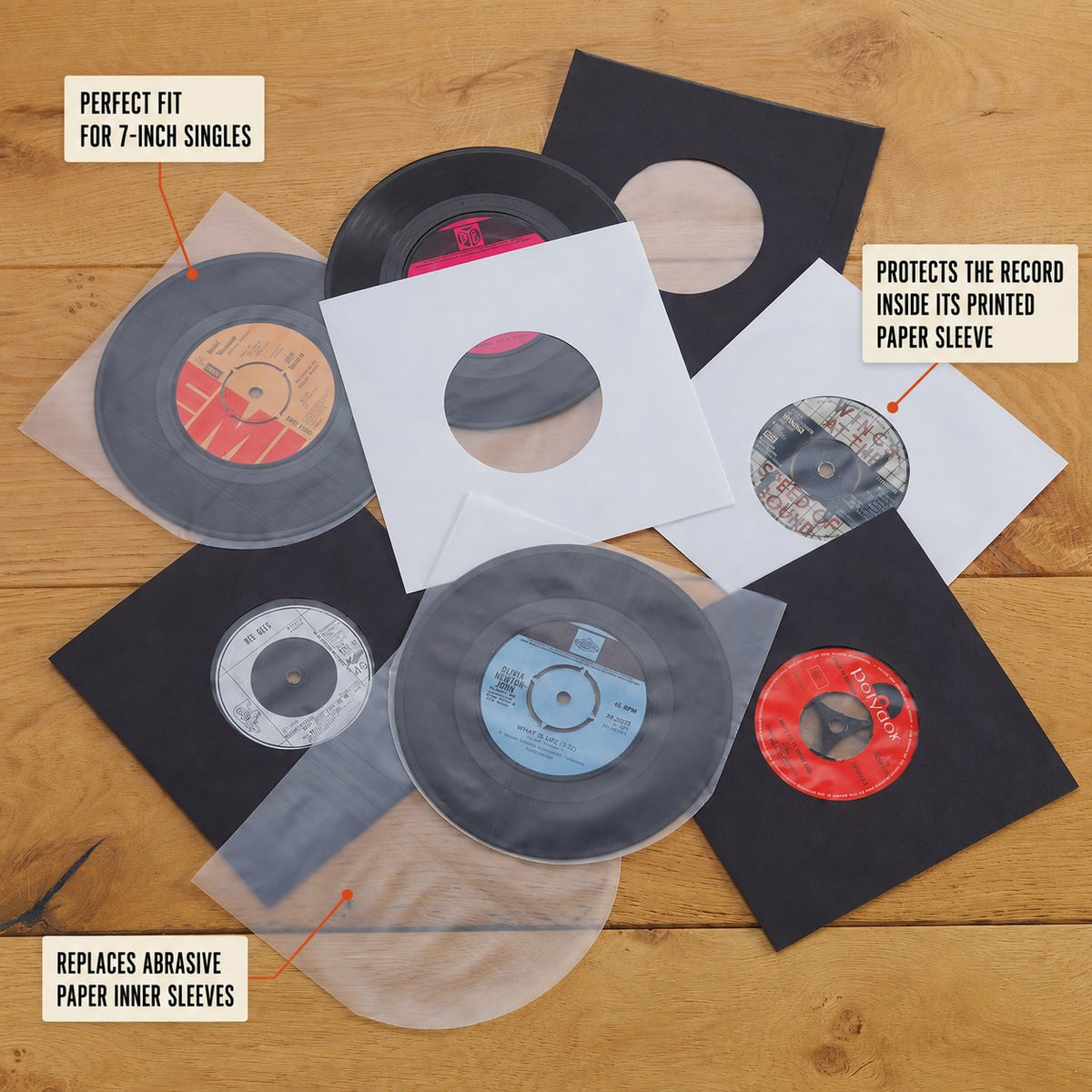 50 Curved-Base Inner Sleeves for 7″ Vinyl Records