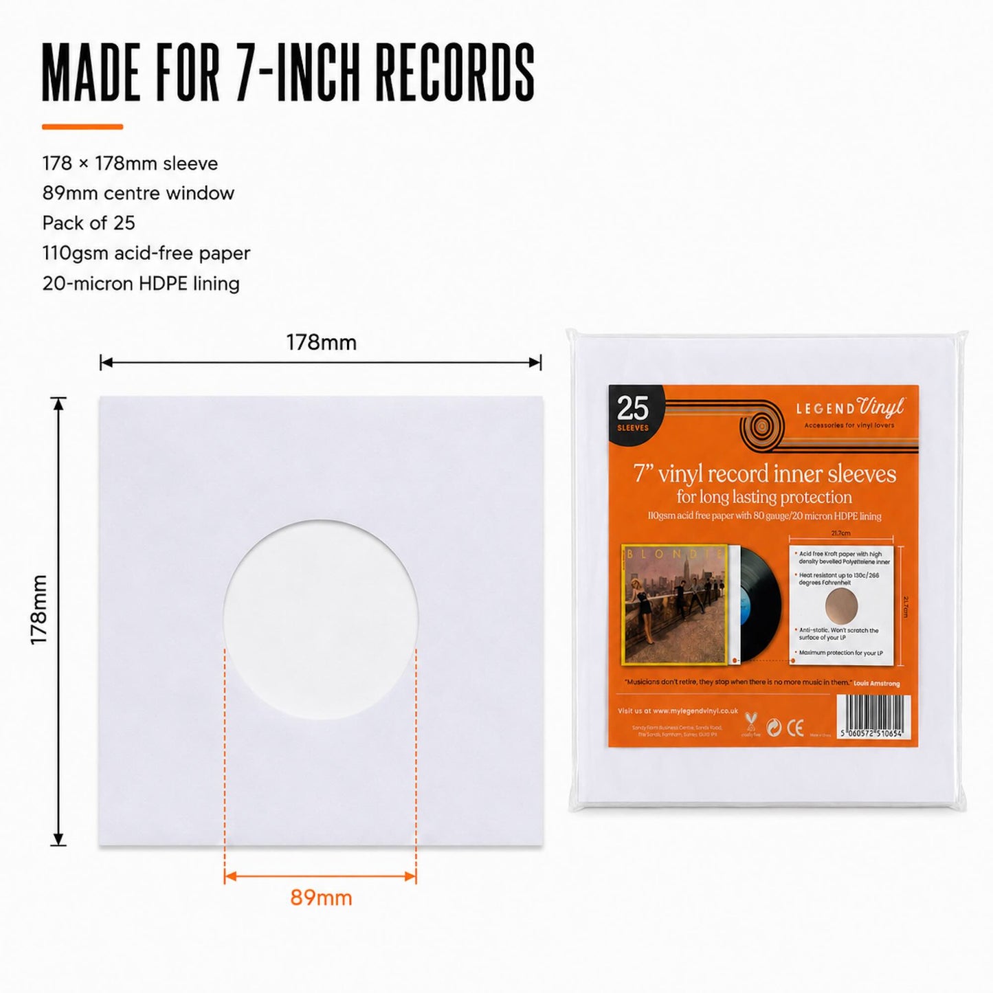 White Kraft Paper Lined 7" Vinyl Inner Sleeves – Pack of 25