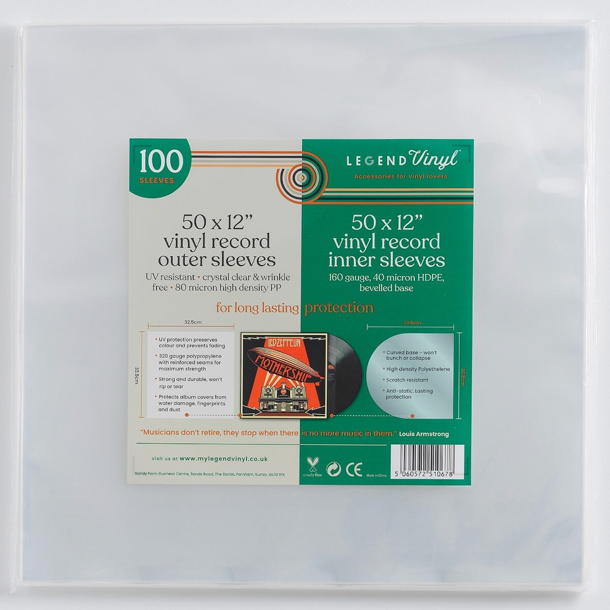 12″ Vinyl Record Sleeve Mixed Pack – 50 Curved-Base Inner + 50 Clear Outer Sleeves (100)
