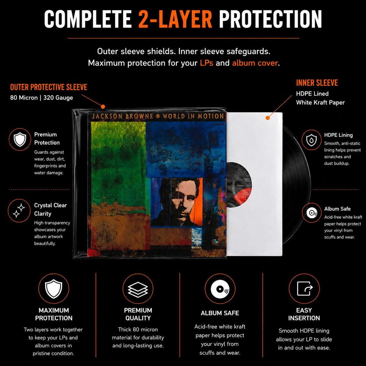 12″ Vinyl Record Sleeve Mixed Pack – 20 White Inner + 20 Clear Outer Sleeves (40)