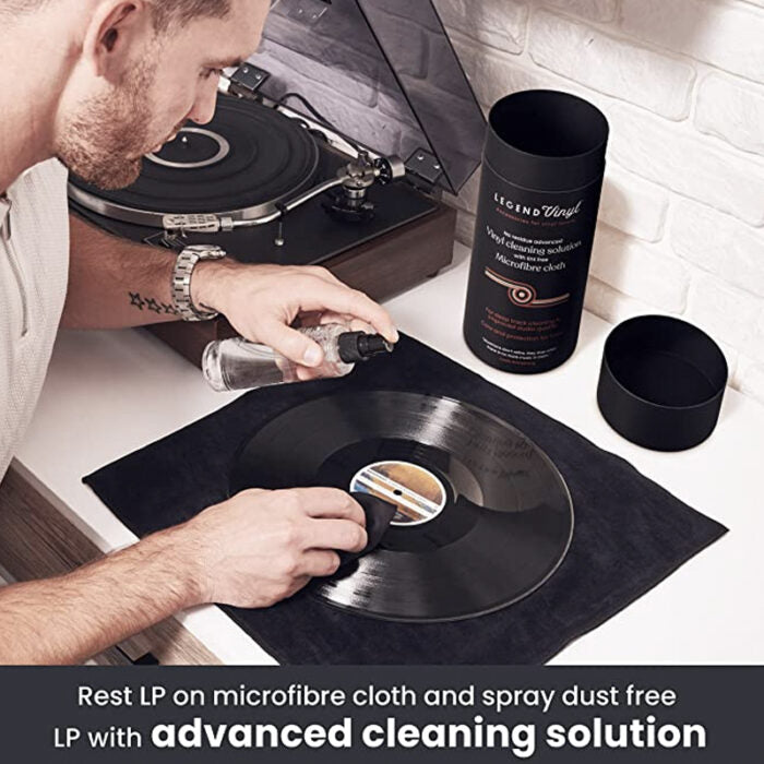 Professional Grade Vinyl Record Cleaning Solution and Microfibre Cloth Set