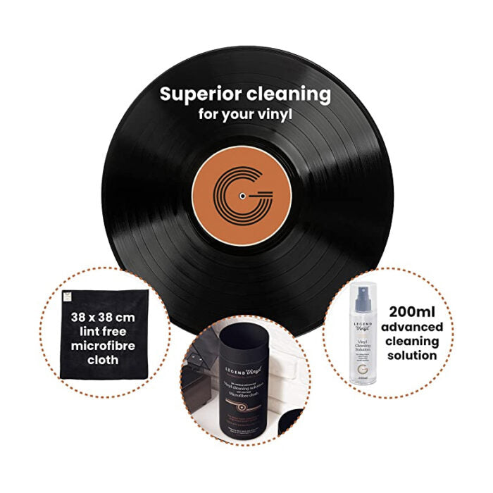 Professional Grade Vinyl Record Cleaning Solution and Microfibre Cloth Set