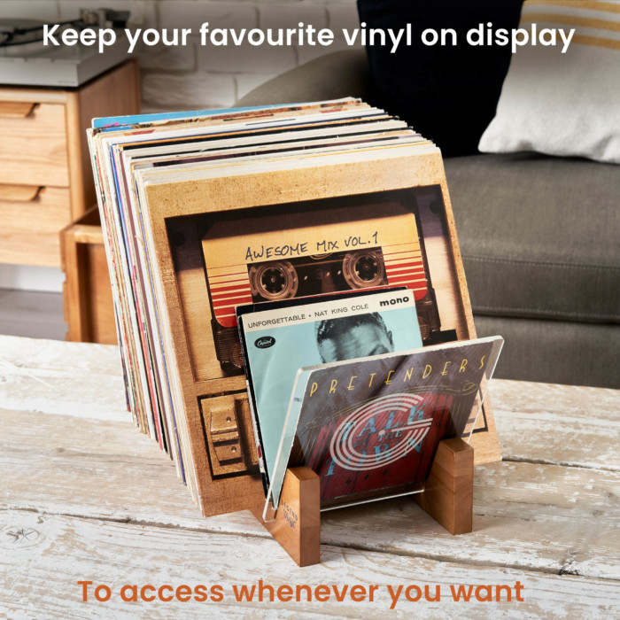 Record Display Shelf Unit in Vintage Oak with Acrylic Ends