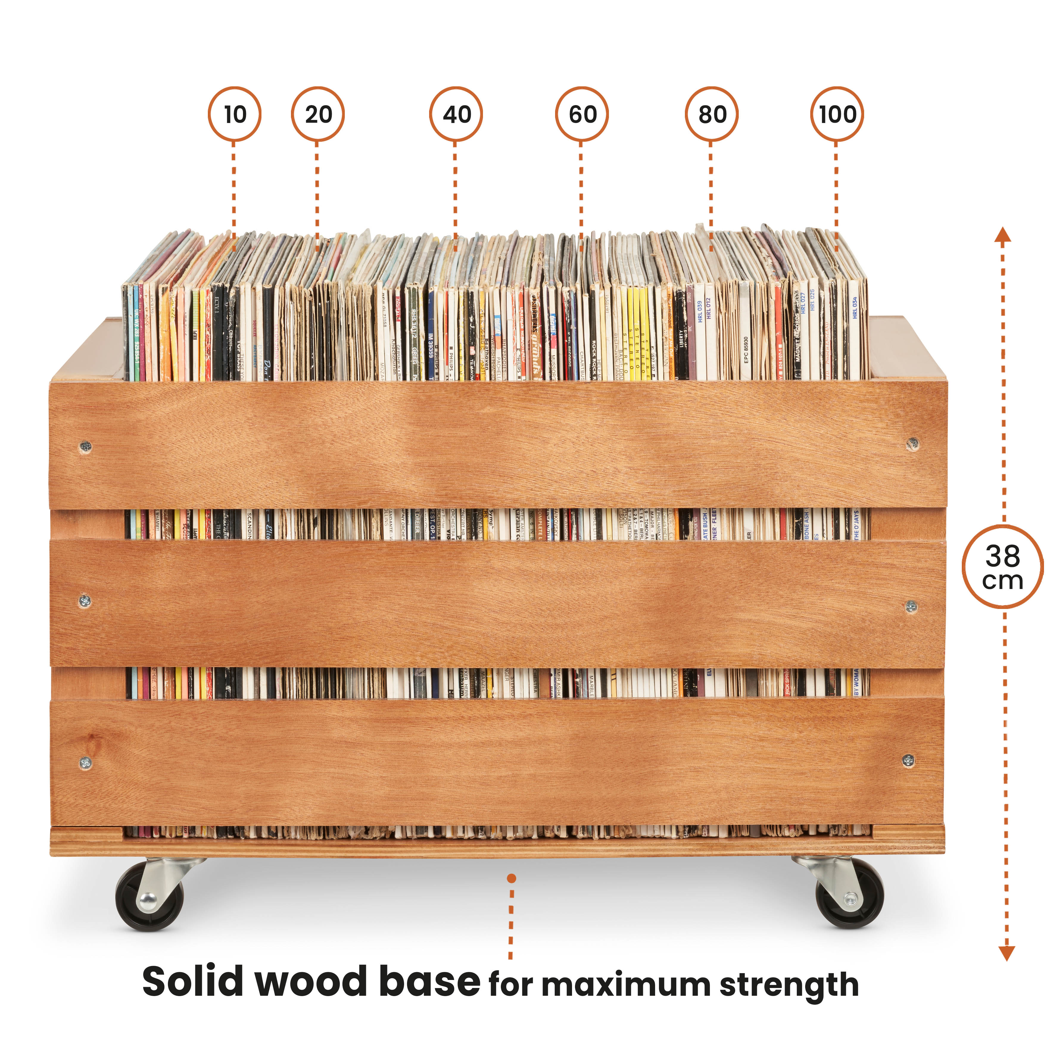 Legend Vinyl Wooden Vinyl Record Storage Crate on Wheels. Ideal Vinyl