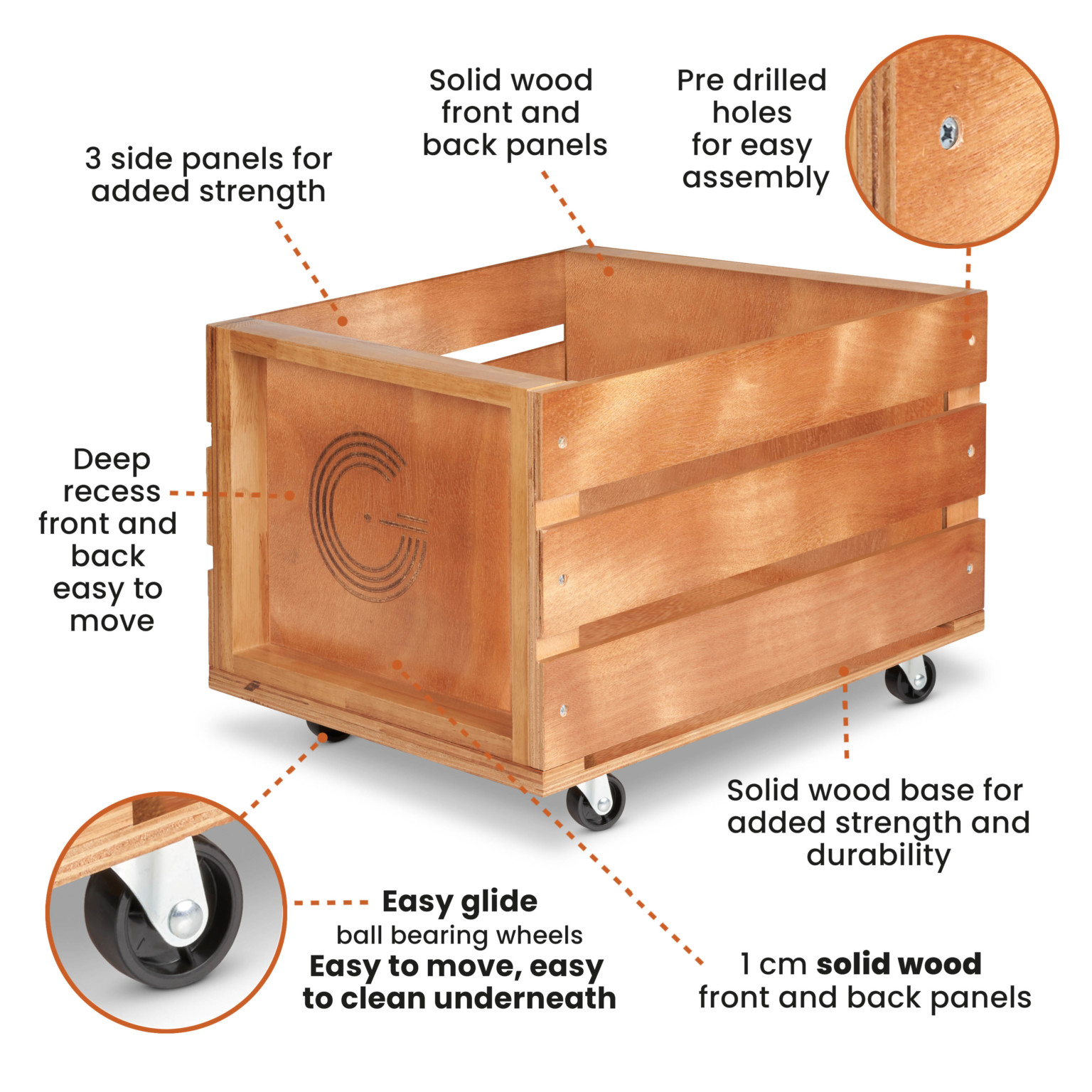 Wooden Vinyl Record Storage Crate on Wheels Legend Vinyl