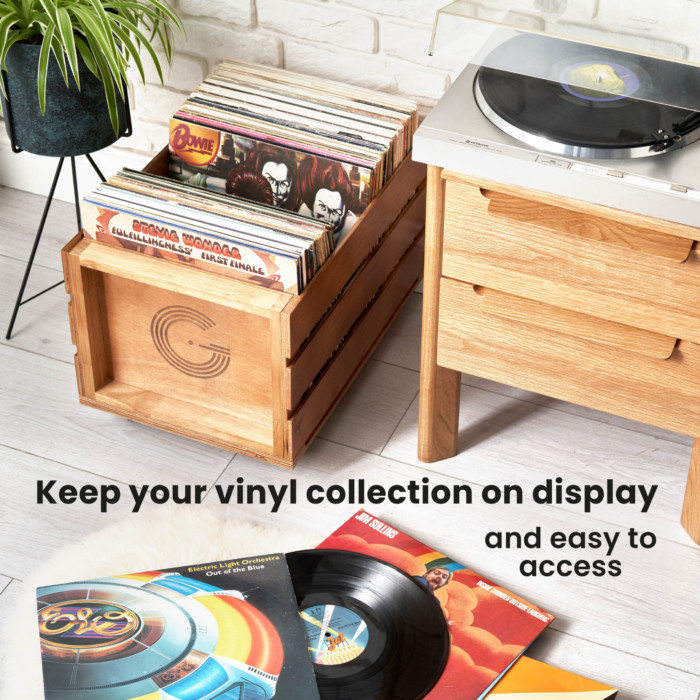 Legend Vinyl Record Storage Crate Wooden On Wheels