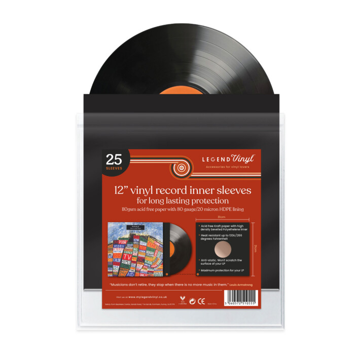 12" Paper Inner Record Sleeves with HDPE Bag lining - Pack of 25 Sleeves - Black