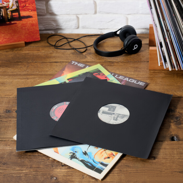 12" Paper Inner Record Sleeves with HDPE Bag lining - Pack of 25 Sleeves - Black